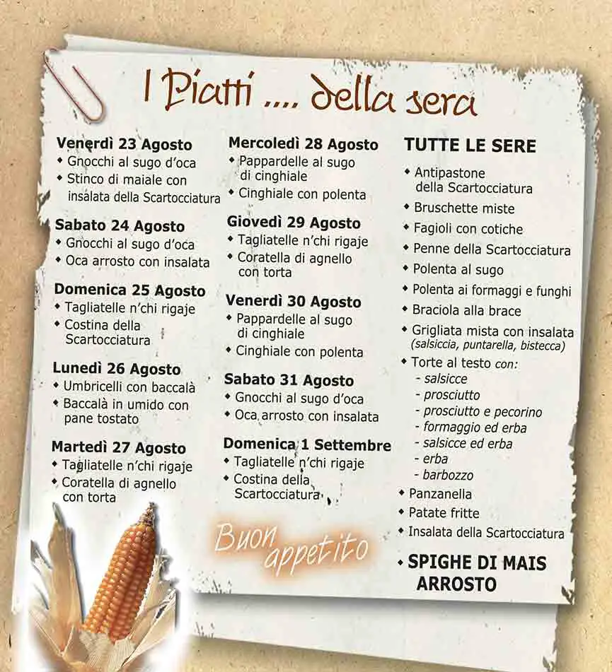 Programma della Sagra della Scartocciatura di San Martino in Campo (Perugia)